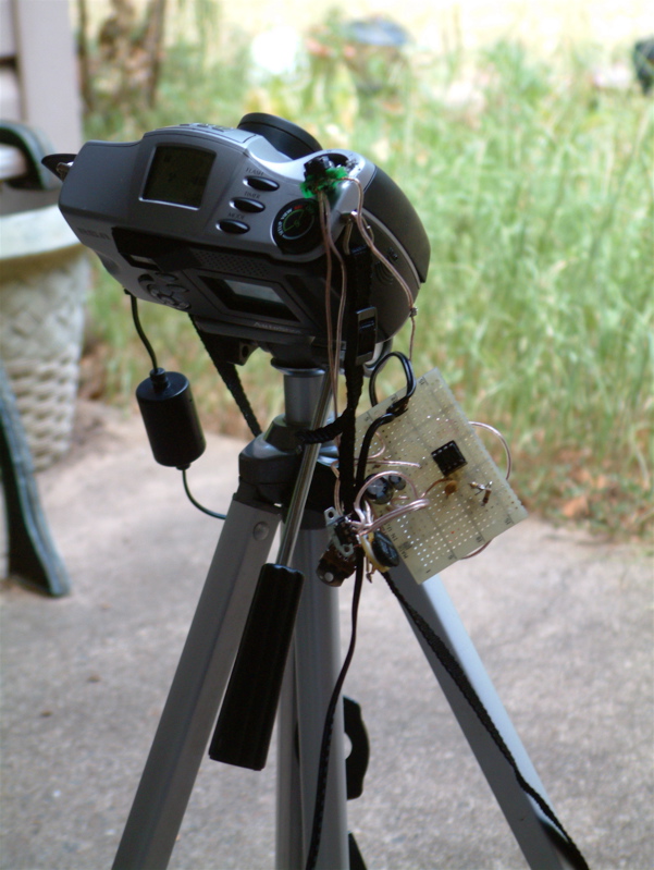 Intervalometer attached to camera, on a tripod, pointing at the sky